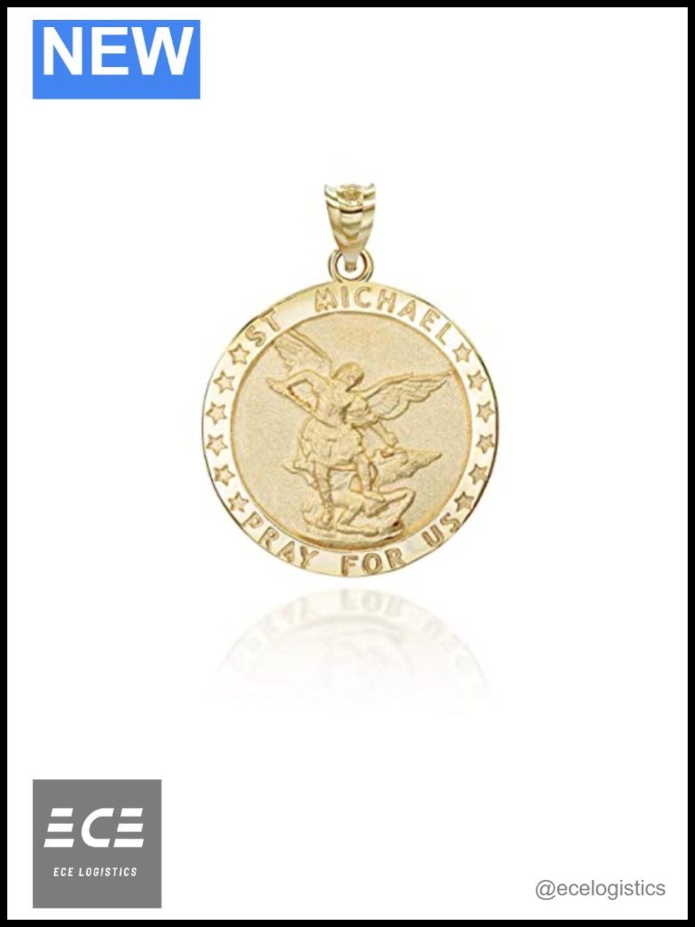 Solid 10K 14K Yellow Gold Saint Michael Archangel Medal Pendant Necklace